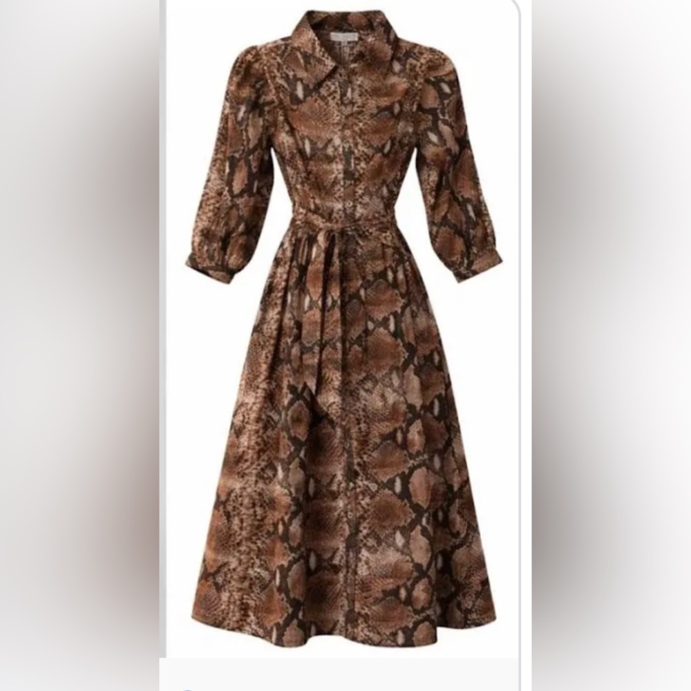 Caroline Constas Brown Snake Print Midi Dress